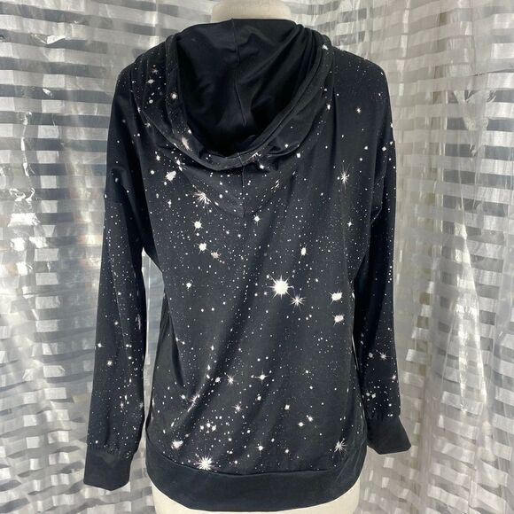 Lily by Firmiana Black Galaxy Print Hooded Zip Up Jacket - Picture 3 of 6